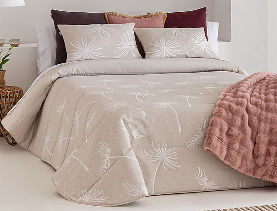 Sandeco - Edredón Jacquard Azalea con fundas de cojín color 02 Beige