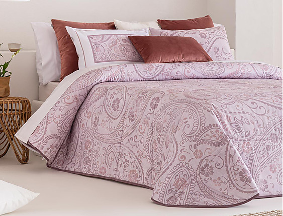 Sandeco - Edredón estampado Bermeo con funda/s de cojín color Malva cama de 180 oferta